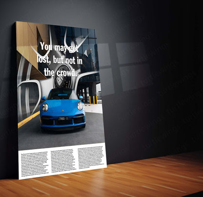 Car Metal Poster | Porsche 911 Turbo – Blue Edition | Luxury Supercar Metal Frame | Modern Automotive Wall Art