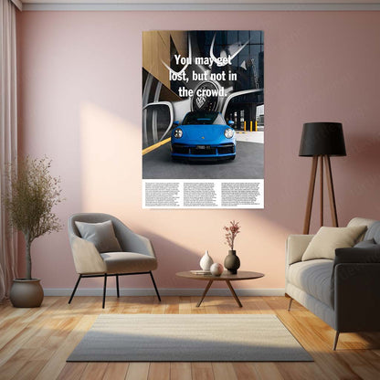 Car Metal Poster | Porsche 911 Turbo – Blue Edition | Luxury Supercar Metal Frame | Modern Automotive Wall Art