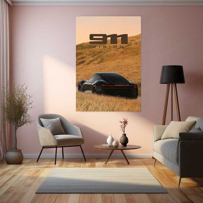 Porsche 911 Vision Metal Poster | Minimalist Porsche 911 Wall Art