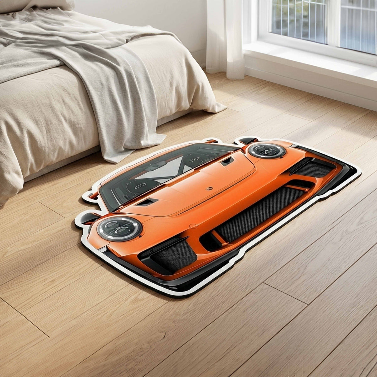 Porsche 911 Front View Floor Mat | Anti-Slip 3mm Absorbent Supercar Design Flat Rug | Easy Clean Waterproof Floor Mat for Home, Office & Garage
