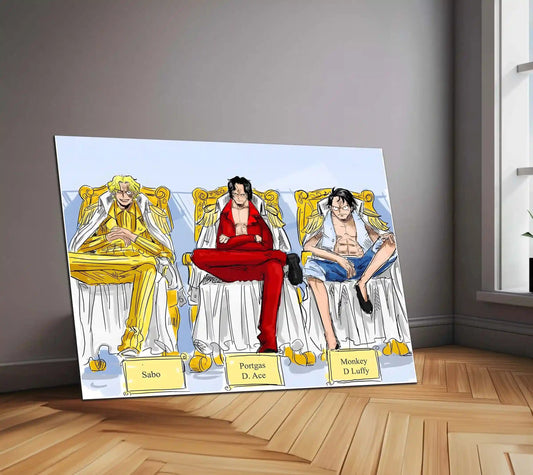 Anime Metal Poster | Portgas D. Ace, Sabo & Monkey D. Luffy – One Piece Metal Poster | Brotherhood Wall Frame - TURTLEWINGS 