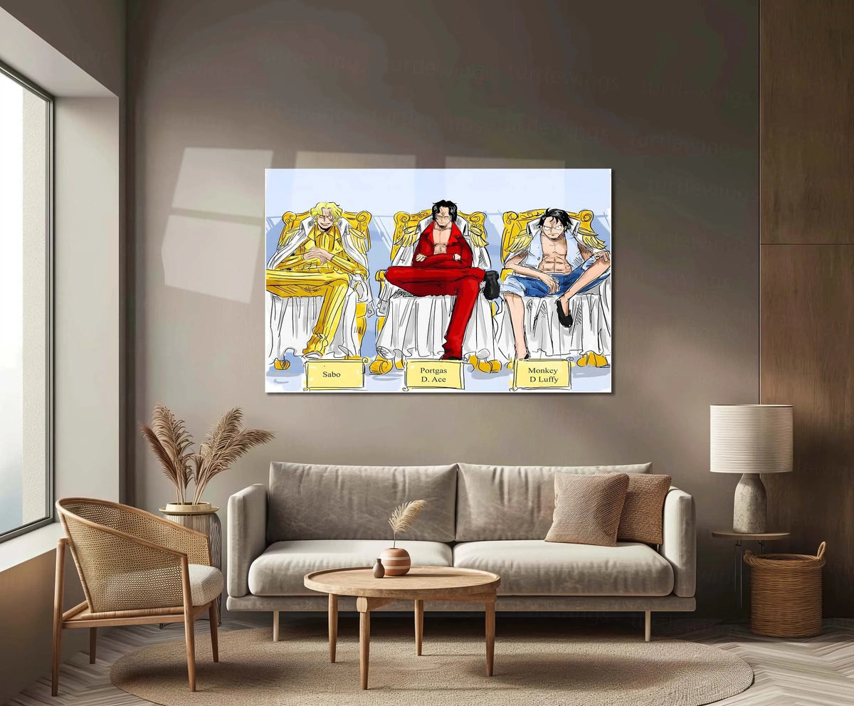 Anime Metal Poster | Portgas D. Ace, Sabo & Monkey D. Luffy – One Piece Metal Poster | Brotherhood Wall Frame - TURTLEWINGS 