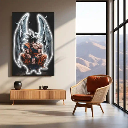Angel Goku Neon LED Frame | Dragon Ball Anime Wall Art | White Aura Divine Warrior Design - TURTLEWINGS
