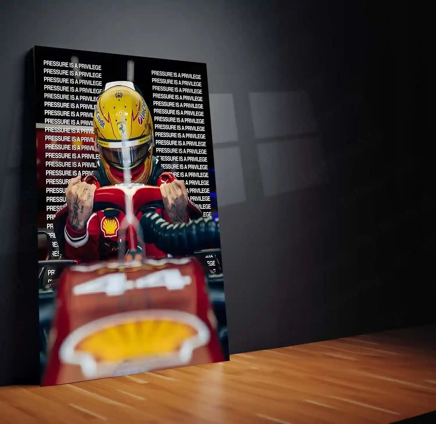 Quote Metal Poster | Lewis Hamilton – Pressure Is a Privilege Metal Frame Champion Mindset & Formula 1 Legacy Quote Wall Art | Elite Performance Motorsport Metal Poster - TURTLEWINGS