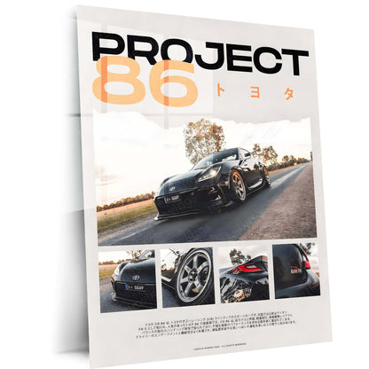 Car Metal Poster | Project 86 – Toyota GR86 Edition | JDM Performance Metal Frame | Automotive Wall Art