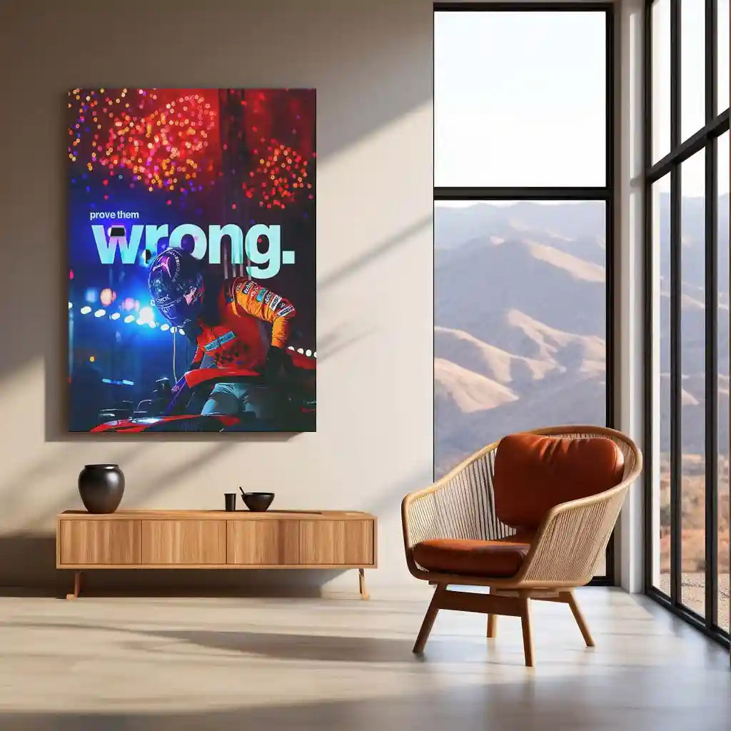 Quote Metal Poster | Lando Norris – Prove Them Wrong Metal Frame Modern F1 Grit & Comeback Mentality Quote Wall Art | High-Pressure Performance Motorsport Metal Poster - TURTLEWINGS
