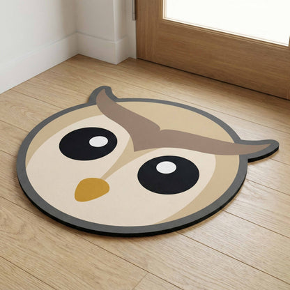 Cute Owl Face Floor Mat (3 mm Thick) | Minimal Animal Art Mat for Living Room, Kids Room, Bedroom & Cozy Home Decor