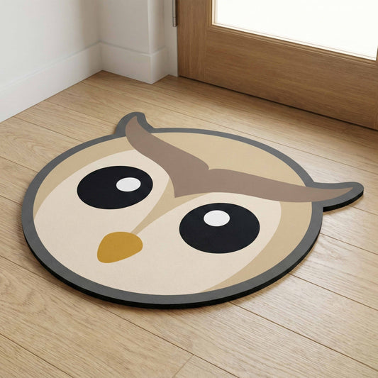 Cute Owl Face Floor Mat (3 mm Thick) | Minimal Animal Art Mat for Living Room, Kids Room, Bedroom & Cozy Home Decor