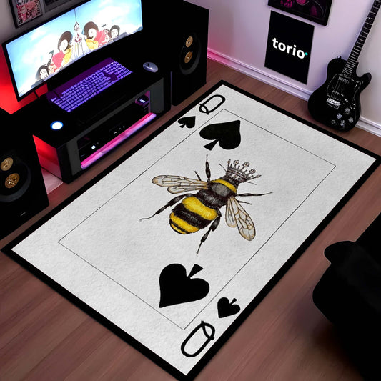 Queen Bee Queen of Spades Area Flat Rug | Royal Playing Card Floor Mat | Gothic Gold & Black Aesthetic Flat Rug | Torio Luxury Decor Carpet for Bedroom, Gaming Setup & Studio