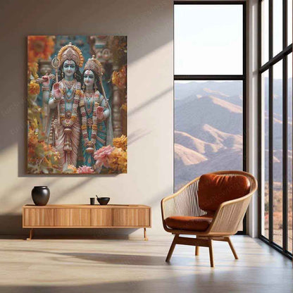 Ram Sita Metal Poster – Divine Couple Wall Art | Spiritual Hindu Home Decor - TURTLEWINGS