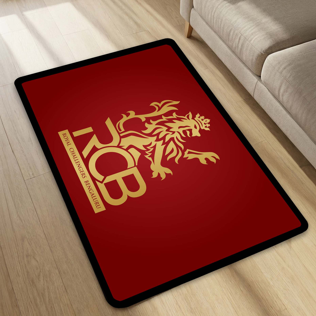 Royal Challengers Bengaluru Floor Mat (3 mm Thick) | Bold Red Fan Flat Rug for Bedroom, Gaming Room & Sports Spaces