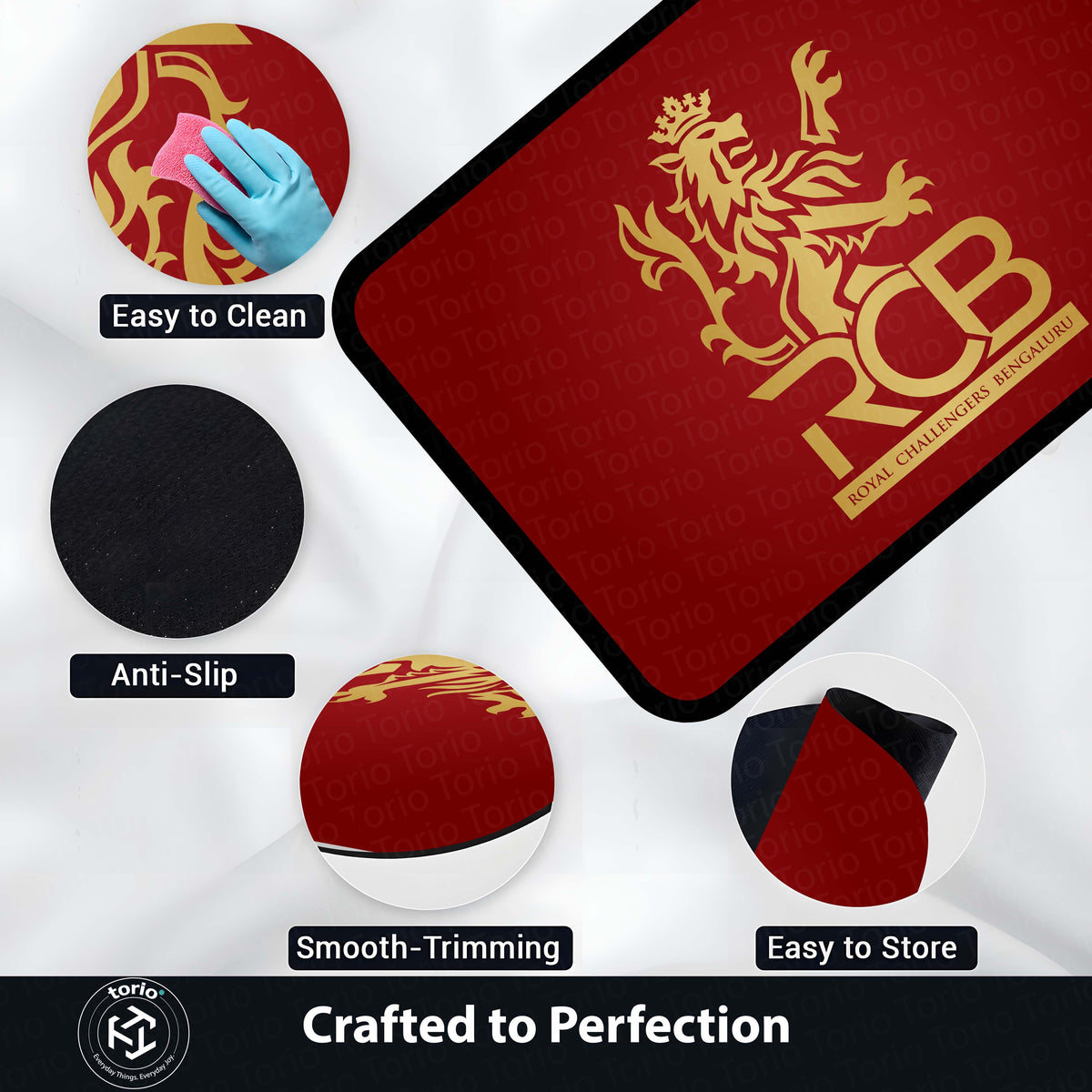 Royal Challengers Bengaluru Floor Mat (3 mm Thick) | Bold Red Fan Flat Rug for Bedroom, Gaming Room & Sports Spaces