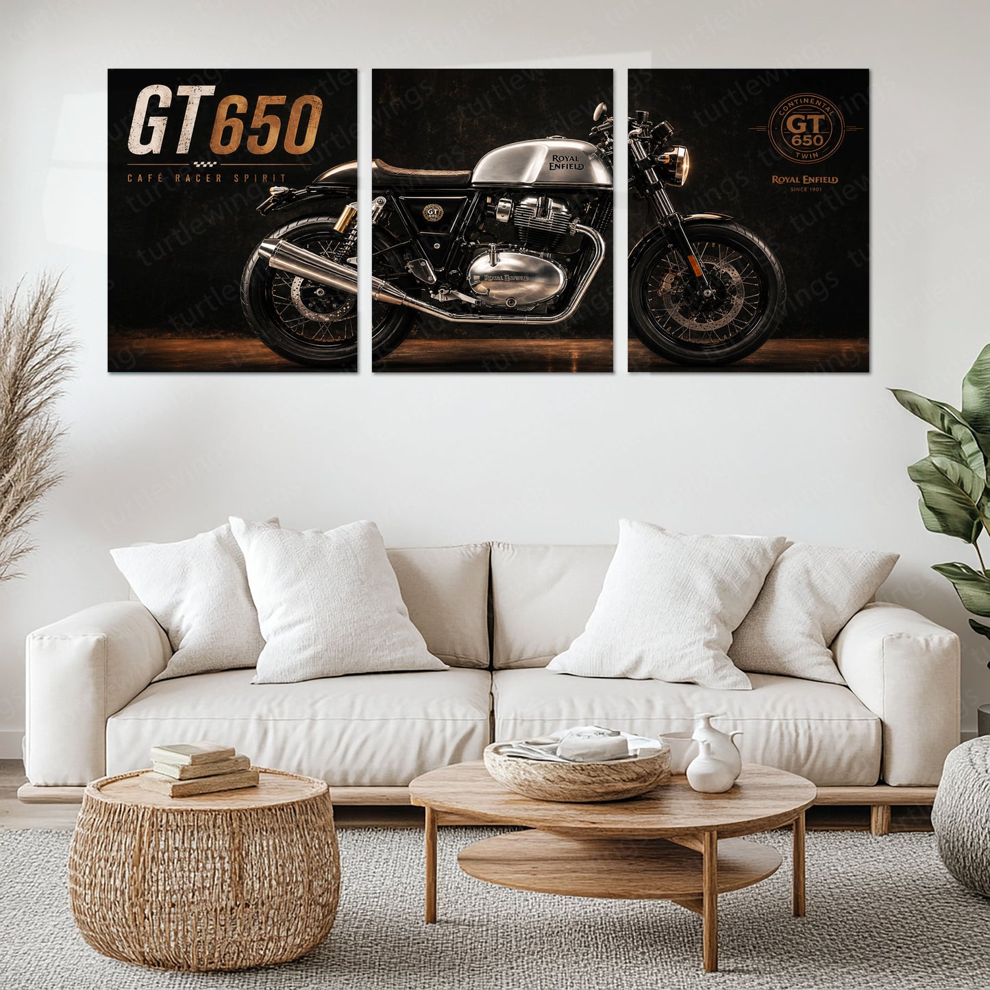 Bike Metal Poster Set of 3 | Royal Enfield Continental GT 650 Café Racer Spirit Triptych Wall Art