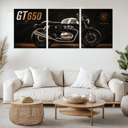 Bike Metal Poster Set of 3 | Royal Enfield Continental GT 650 Café Racer Spirit Triptych Wall Art