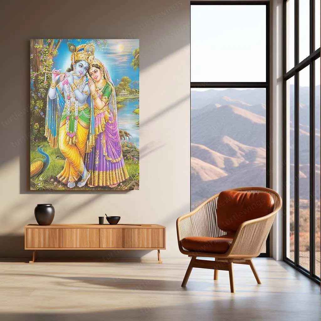 Radha Krishna Metal Poster – Divine Love Wall Art | Spiritual & Aesthetic Decor - TURTLEWINGS