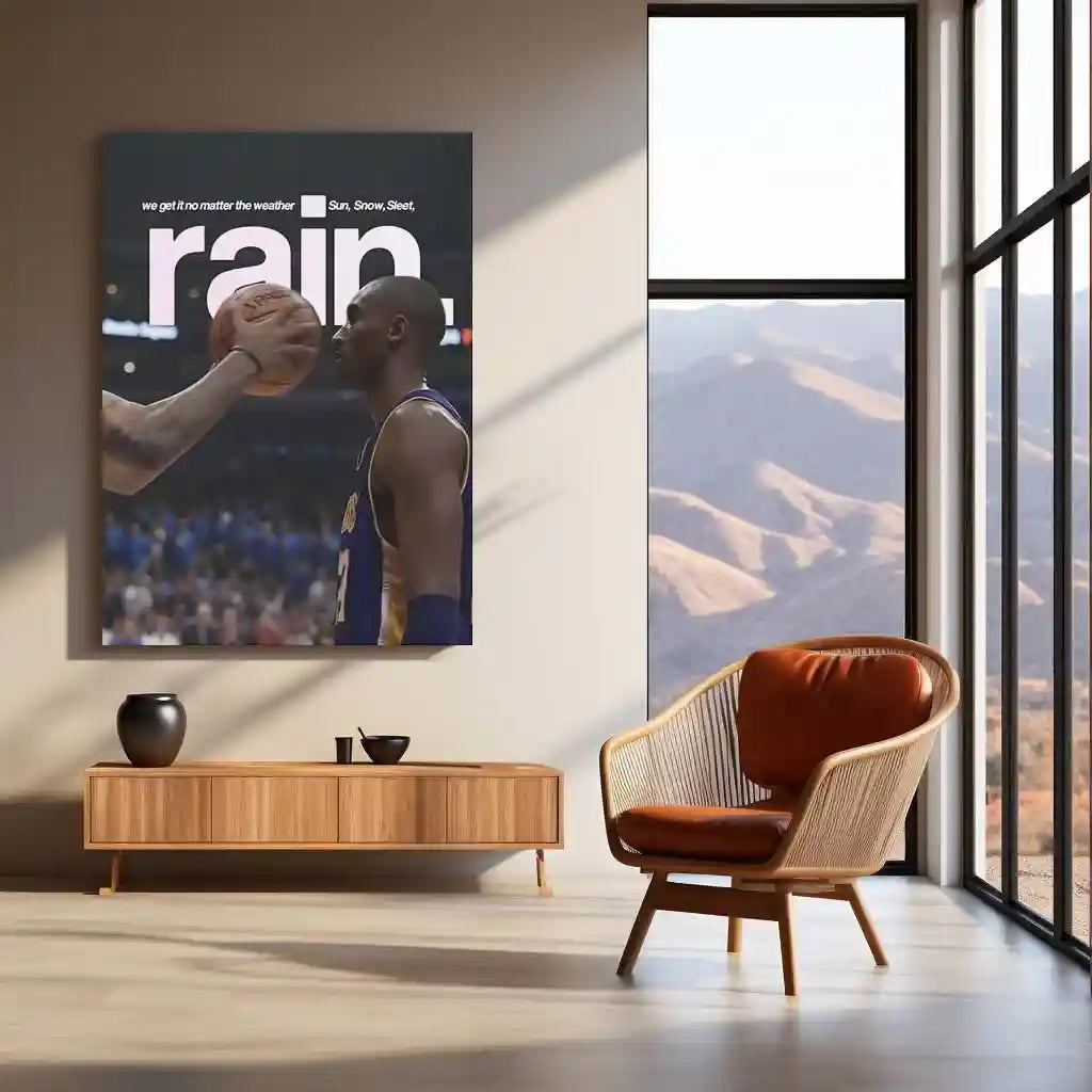 Quote Metal Poster | Kobe Bryant – Rain or Shine Metal Frame Mamba Mentality Discipline & Relentless Work Ethic Quote Wall Art | Iconic Basketball Motivation Metal Poster - TURTLEWINGS