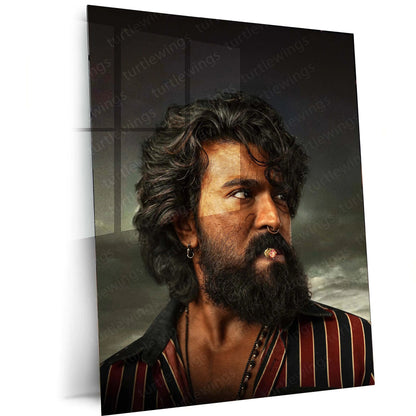 Movies & Series Metal Poster | Ram Charan Mass Stylish Metal Poster | Powerful Telugu Superstar Wall Art | Premium Actor Portrait Frame - TURTLEWINGS