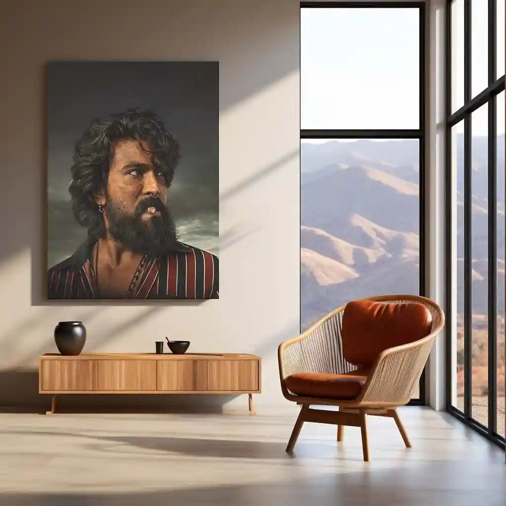 Movies & Series Metal Poster | Ram Charan Mass Stylish Metal Poster | Powerful Telugu Superstar Wall Art | Premium Actor Portrait Frame - TURTLEWINGS