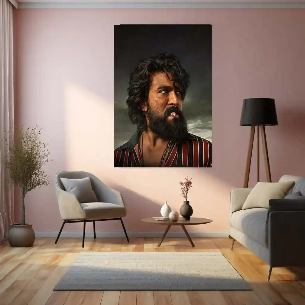 Movies & Series Metal Poster | Ram Charan Mass Stylish Metal Poster | Powerful Telugu Superstar Wall Art | Premium Actor Portrait Frame - TURTLEWINGS