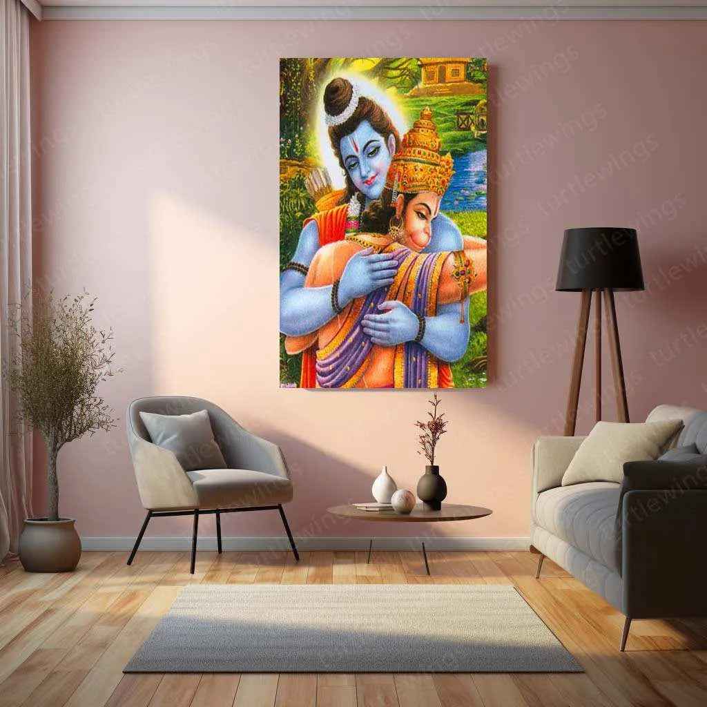 Ram Hanuman Metal Poster – Divine Devotion Wall Art | Spiritual Hindu Decor 2 - TURTLEWINGS