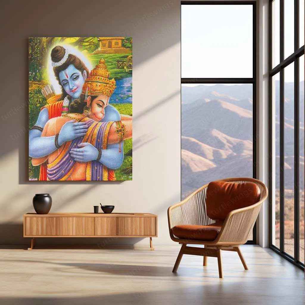 Ram Hanuman Metal Poster – Divine Devotion Wall Art | Spiritual Hindu Decor 2 - TURTLEWINGS