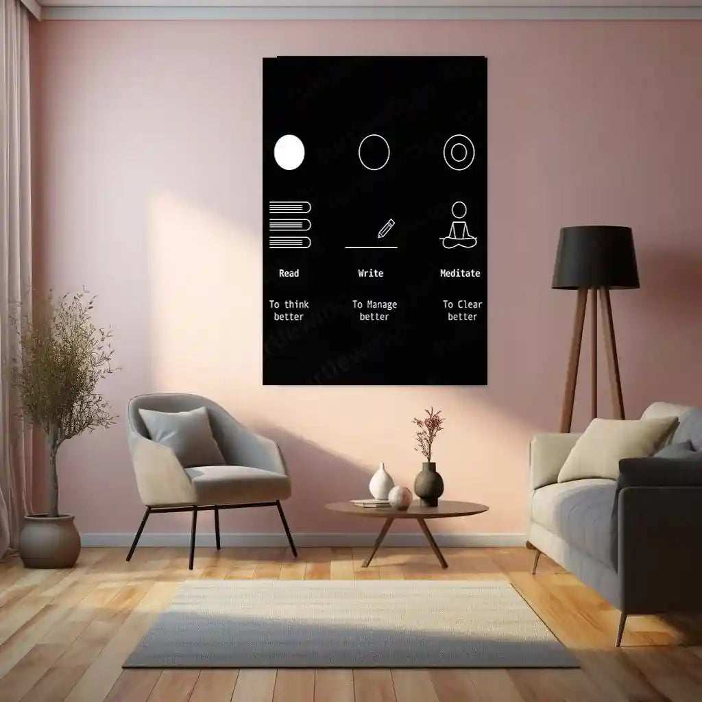 Stock Market Metal Poster | Read Write Meditate Minimal Metal Poster | Self Improvement Wall Art | Productivity & Mindset Decor - TURTLEWINGS