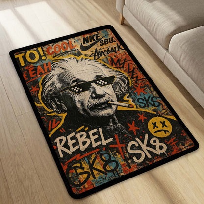 Rebel Sk8 Albert Einstein Area Flat Rug | Graffiti Pop Art Floor Mat | Fun Science Nerd Decor Flat Rug | Torio Urban Skateboard Carpet for Gaming Setup, Bedroom & Office