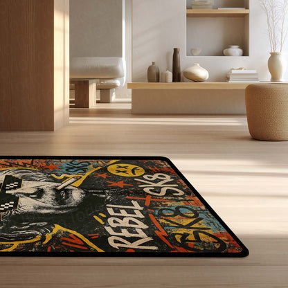 Rebel Sk8 Albert Einstein Area Flat Rug | Graffiti Pop Art Floor Mat | Fun Science Nerd Decor Flat Rug | Torio Urban Skateboard Carpet for Gaming Setup, Bedroom & Office