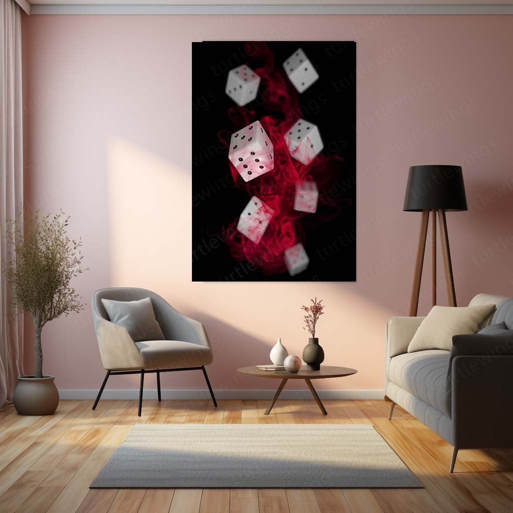 Red Smoke Dice Metal Poster | Casino Luck & Gambling Aesthetic Wall Art  Premium Dice & Gaming Inspired Metal Frame by TurtleWings