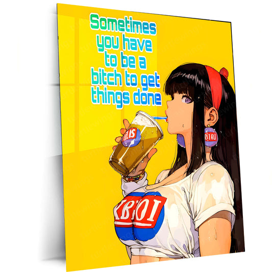 Red Hairband Girl with a Soda Drink – Bold Attitude Metal Frame