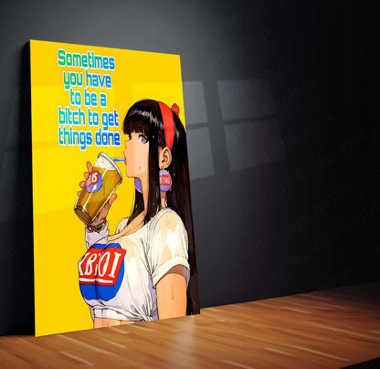 Red Hairband Girl with a Soda Drink – Bold Attitude Metal Frame