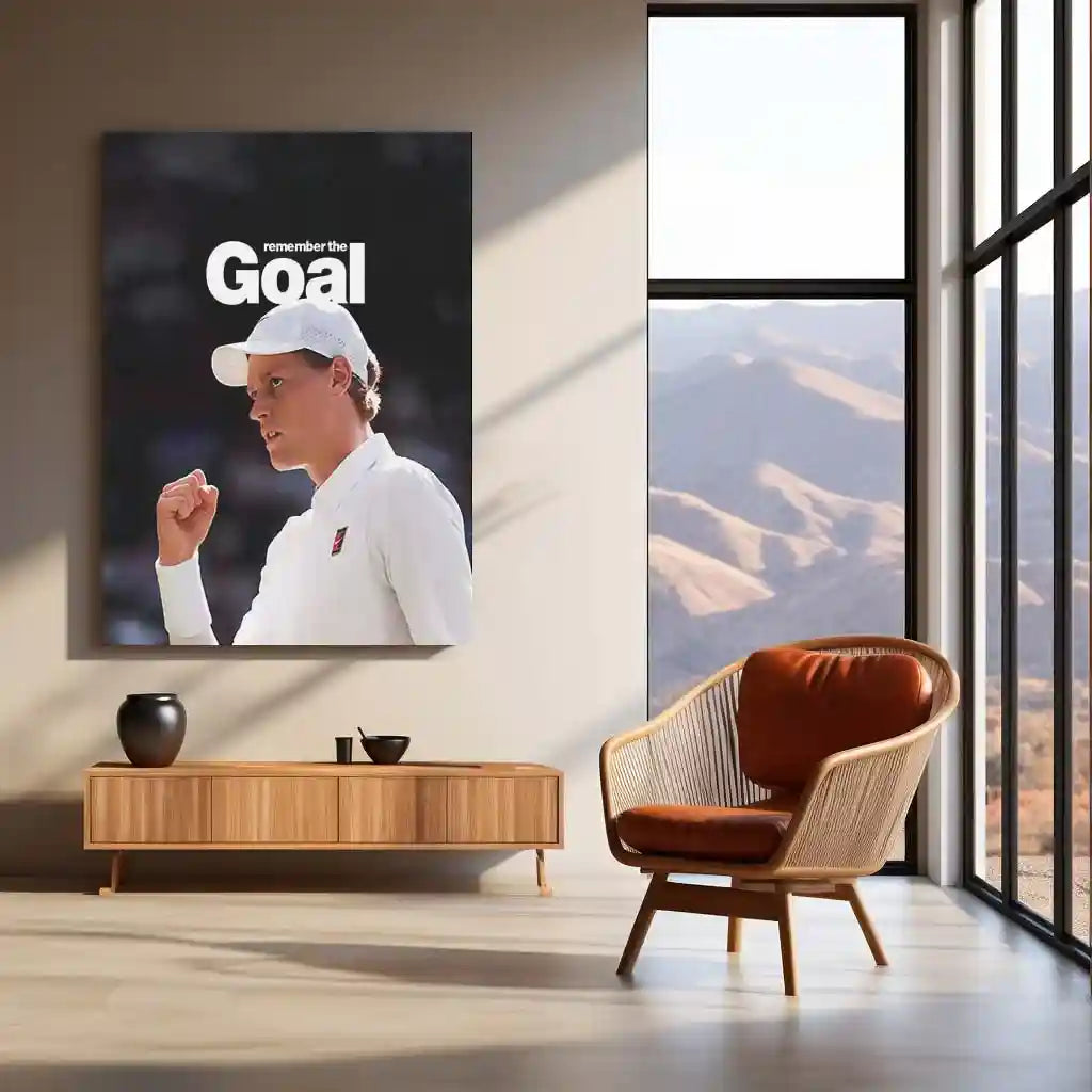 Quote Metal Poster | Jannik Sinner – Remember the Goal Metal Frame Unshakeable Focus & Elite Tennis Mindset Quote Wall Art | Championship Discipline Metal Poster - TURTLEWINGS
