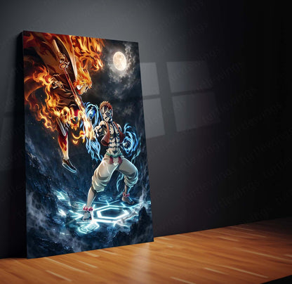 Rengoku vs Akaza Metal Poster | Demon Slayer Epic Battle Wall Art  Flame Hashira vs Upper Moon Three Anime Metal Frame