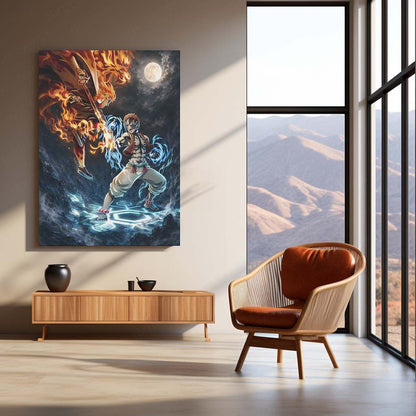 Rengoku vs Akaza Metal Poster | Demon Slayer Epic Battle Wall Art  Flame Hashira vs Upper Moon Three Anime Metal Frame