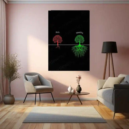 Stock Market Metal Poster | Rich vs Wealthy Minimal Metal Poster | Money Mindset Wall Art | Financial Growth & Success Decor - TURTLEWINGS