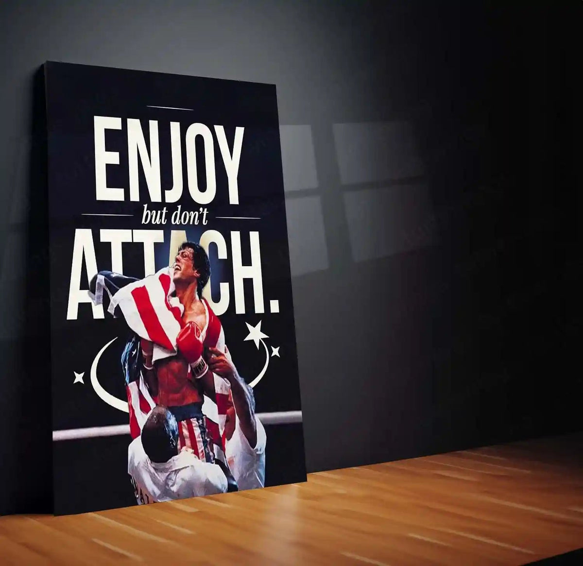 Quote Metal Poster | Rocky Balboa – “ENJOY, but don’t ATTACH.” Quote Metal Frame Wall Art | Boxing Motivation Poster - TURTLEWINGS 
