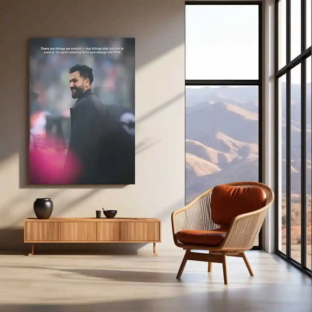 Cricket Metal Frame | Rohit Sharma – Focus & Control Cricket Wall Art | Team India - TURTLEWINGS