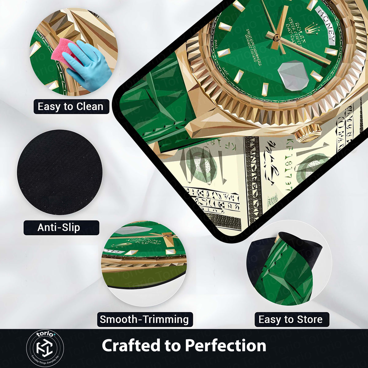 Luxury Green Dial Watch Area Flat Rug | Emerald Luxury Timepiece Inspired Area Flat Rug | Premium Watch Collector Room Floor Decor