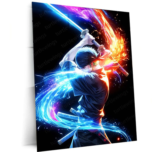 Anime Metal Poster | Roronoa Zoro Metal Poster | One Piece Swordsman Wall Frame | Anime Collector Art - TURTLEWINGS