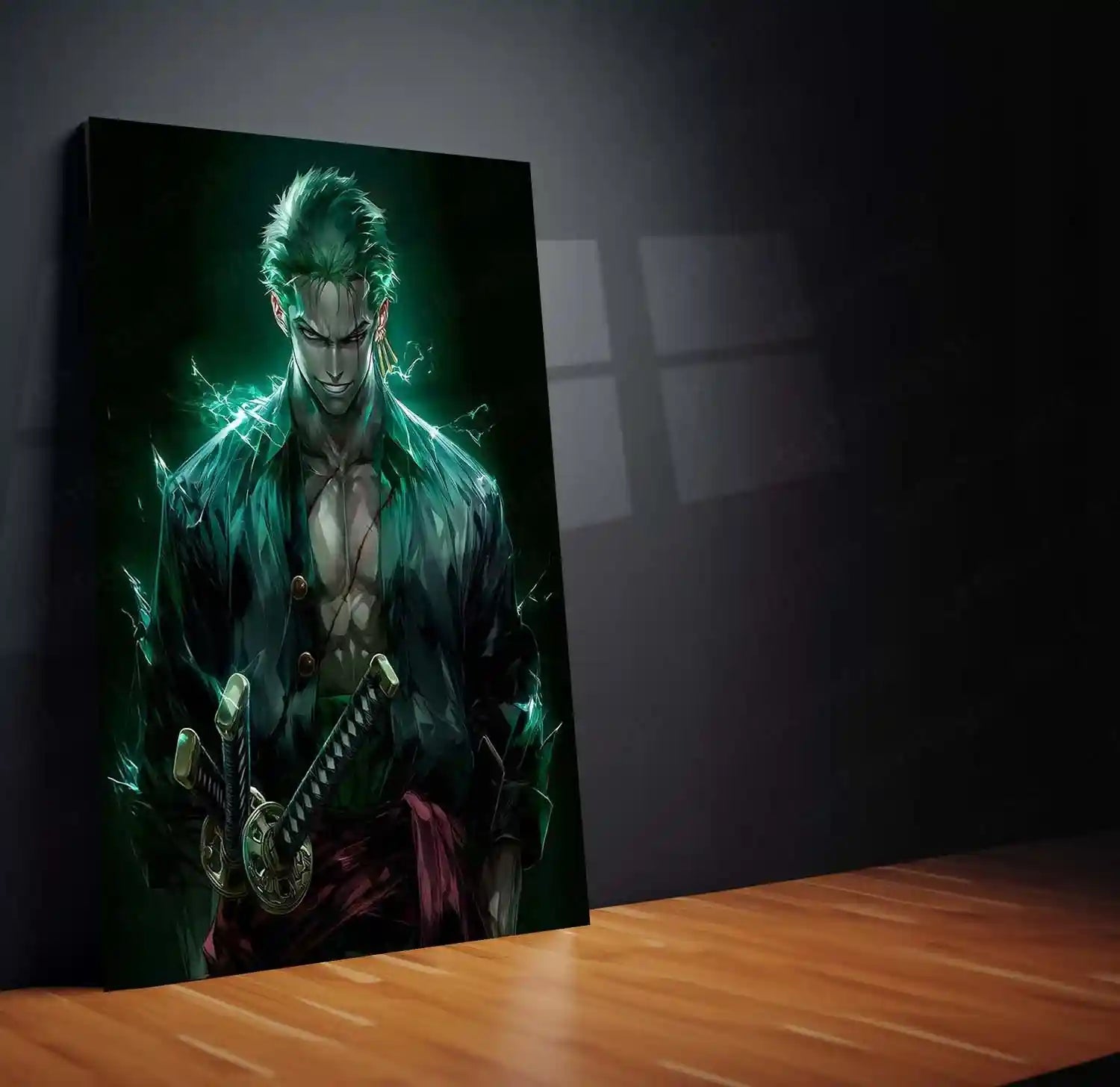 Anime Metal Poster | Roronoa Zoro Metal Poster | One Piece Anime Wall Art | Three Sword Style Zoro Frame | Anime Room Decor - TURTLEWINGS