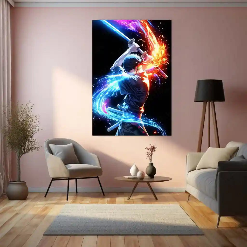 Anime Metal Poster | Roronoa Zoro Metal Poster | One Piece Swordsman Wall Frame | Anime Collector Art - TURTLEWINGS