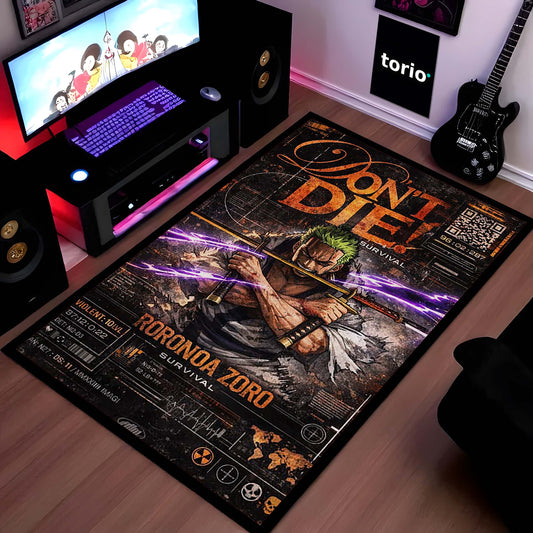 Roronoa Zoro One Piece Area Flat Rug | Pirate Hunter Anime Floor Mat | Zoro Sword Art Flat Rug for Bedroom, Gaming Room & Anime Decor