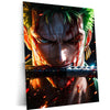 Anime Metal Poster | One Piece Metal Poster | Battle-Worn Roronoa Zoro Wall Art | Epic Three Sword Style Anime Metal Frame