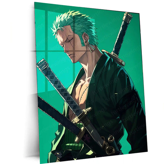 Anime Metal Poster | Roronoa Zoro – Swordmaster Metal Poster | One Piece Anime Wall Frame | Three-Sword Style Art - TURTLEWINGS