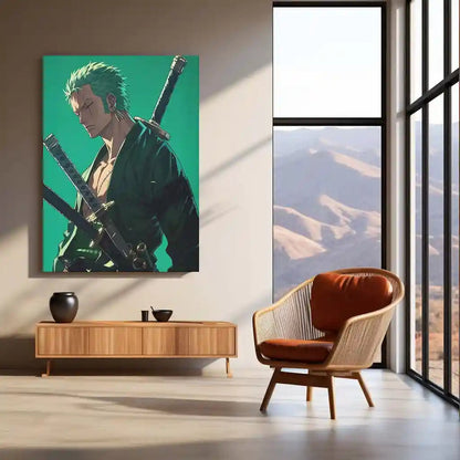 Anime Metal Poster | Roronoa Zoro – Swordmaster Metal Poster | One Piece Anime Wall Frame | Three-Sword Style Art - TURTLEWINGS
