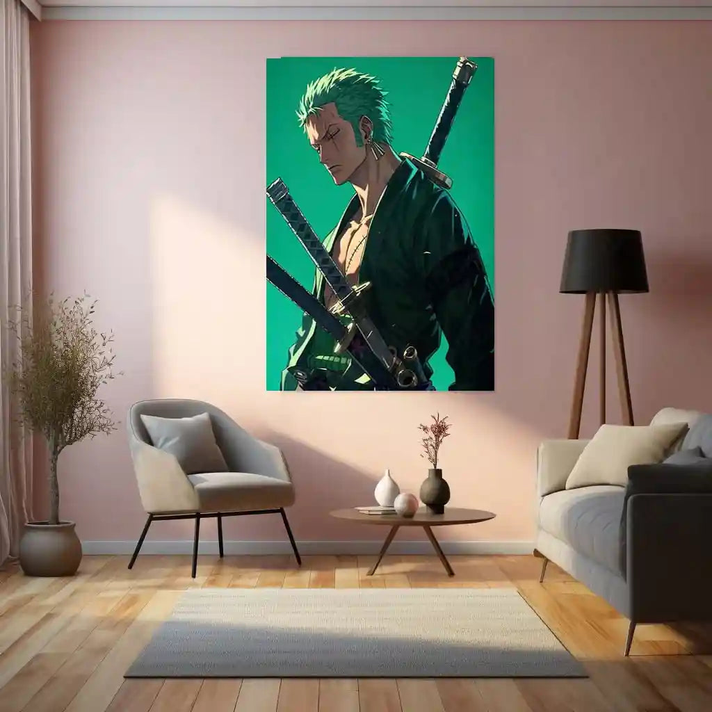 Anime Metal Poster | Roronoa Zoro – Swordmaster Metal Poster | One Piece Anime Wall Frame | Three-Sword Style Art - TURTLEWINGS
