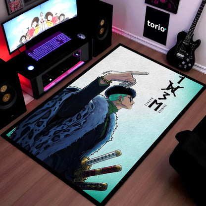 Roronoa Zoro One Piece Area Flat Rug | Minimal Anime Floor Mat | Pirate Hunter Zoro Modern Flat Rug for Bedroom, Gaming Room & Anime Decor