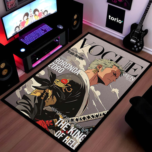 Roronoa Zoro Action Area Flat Rug | One Piece Santoryu Swordsman Floor Mat | Green Energy Anime Flat Rug | Torio Otaku Room Decor Carpet for Gaming Setup, Bedroom & Living Room