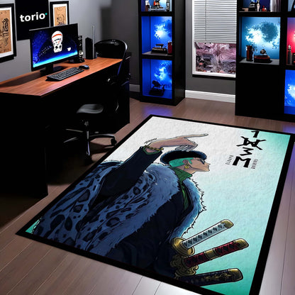 Roronoa Zoro One Piece Area Flat Rug | Minimal Anime Floor Mat | Pirate Hunter Zoro Modern Flat Rug for Bedroom, Gaming Room & Anime Decor