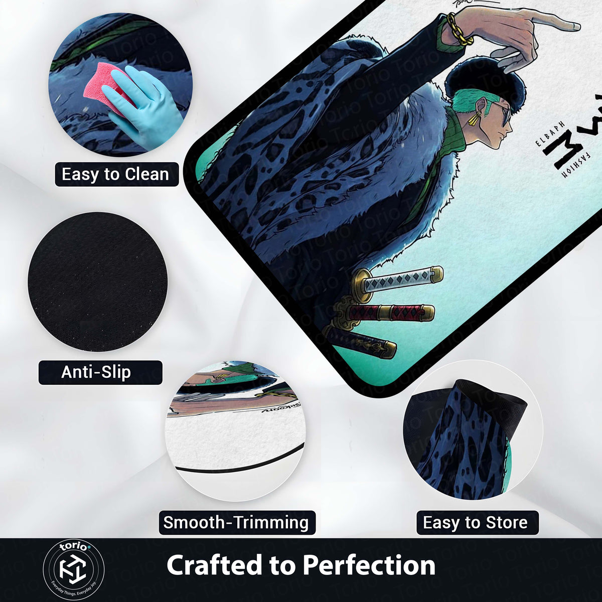 Roronoa Zoro One Piece Area Flat Rug | Minimal Anime Floor Mat | Pirate Hunter Zoro Modern Flat Rug for Bedroom, Gaming Room & Anime Decor